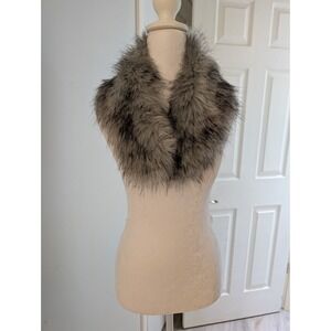 Faux Fur Stole Scarf Satin Lined Plush OS Wrap Silver 30x7